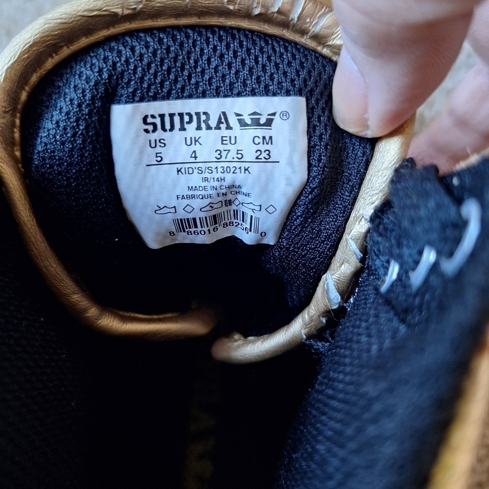 Supra Skytop Gold Metallic High Top Sneakers Kids Size 5 Womens Size 7 - Picture 6 of 9